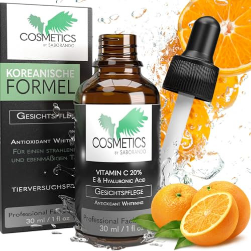 Sérum coréen Skincare by Saborando - Cosmétique coréen - Vitamine C - Haute dosage + acide hyaluronique + vitamine E - Efficace contre les rides, les taches de pigment anti-âge - 30 ml