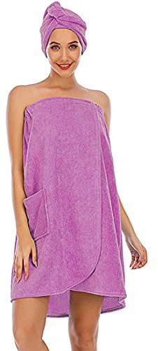 Verve Jelly Toalla de baño para mujer para ducha de spa, bata ajustable, toalla de baño sin tirantes con turbante para el pelo