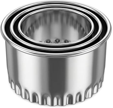 3 Stück Scone Cutter Runde Ausstechformen Scone Keksausstecher Edelstahl Teigtaschenausstecher Metall Kreis Keksausstecher Kuchen Gebäck Ausstecher mit Blume geriffelter Kante zum Kochen Backen