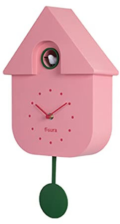 Fisura - Reloj de Cuco Rosa con dial Verde. Reloj Pared. Reloj Pared Original para Regalo. 3 Pilas AA no Incluidas. Medidas: 21,5 x 8 x 41,5. Plástico ABS.