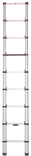 Hailo Teleskopleiter FlexLine, 1x9 Sprossen bis 150 kg, rostfreie Alu Leiter bis 2,64 m Leiterhöhe einstellbar, Silber, platzsparend zu Verstauen, Aktuelles Modell T80