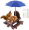 Creechwa Squirrel Feeder, Wooden Squirrel Picnic Table, Outdoor Bird Squirrel Feeding Station with Umbrella and Corn Cob Holder for Garden Trees Forest House (Brown)