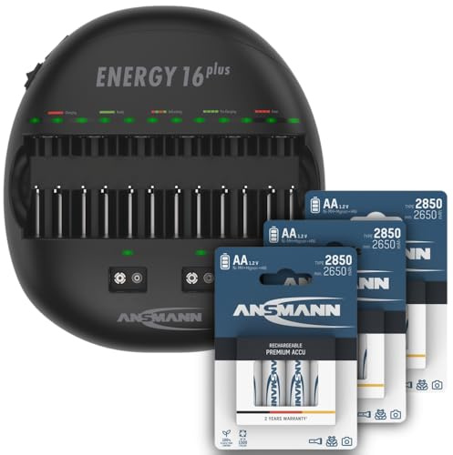 ANSMANN Energy 16 Plus Smart Battery Charger Universal Maintenance Station for AAA, AA, C, D, 9V Rechargeable Batteries and USB-Devices (iPhone, Android, Smartphone) +AA 2850 Hybrid Rechargeable