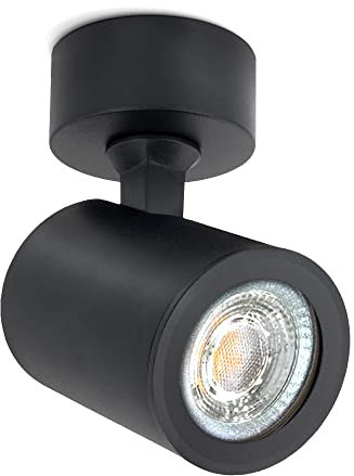 linovum TENJO Deckenspot schwarz schwenkbar GU10 6W 3 Lichtfarben inkl LED | Schwenk- & drehbarer Spot schwarz - warm / neutral / kalt per Schalter, enger Winkel, für Abstellraum & Wand, inkl. GU10 LED