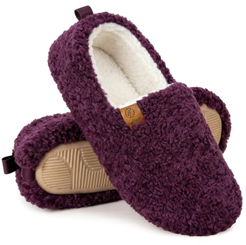 EverFoams Women's Fuzzy Full Slippers Soft Comfy Faux Shearling Memory Foam Indoor House Shoes, Dark Aubergine, 5-6 UK