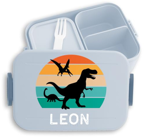 Kinder Bento Box Midi für Mepal Bentobox - Dino Brotbox Dinosaurier Lunchbox Dinos Vesperbox Dinosaurus I - 900 ml - Hellblau - lunch personalisierte brotdose kind t-rex t rex