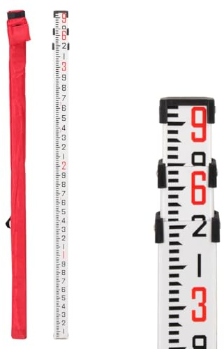 Grade Stick, 9-Foot Aluminum Grade Rod - 10ths, 3 Sections Telescopic Leveling Rod with Bubble Level -Survey Rod for construction, surveying, and Leveling applications (9FOOT 10TH)