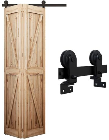 Wolfbird 2.5ft / 76cm Rail Porte Coulissante Pliante Kit Roulette Suspendue Systeme de porte coulissante pliante, kit de porte pliante pour ouverture de porte de 50-66cm