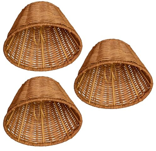 Wall Lamp Shades Clip On,Wicker lampshade Set of 3 Lampshades for Candle Crystal Chandelier,Woven Rattan Small Tapered Chandelier Lampshade Bell,15.5 * 8 * 9.5 (cm)