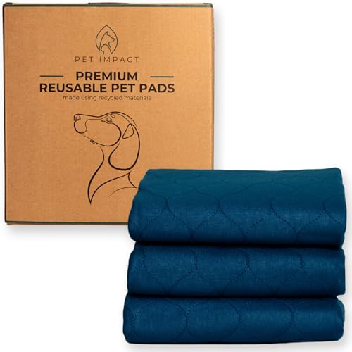 PET IMPACT Washable Puppy Pads, Reusable Toilet Training Wee Mats, Puppy Indoor Potty Pads, Premium LARGE 3-Pad Box, 32x24 (Midnight Blue)