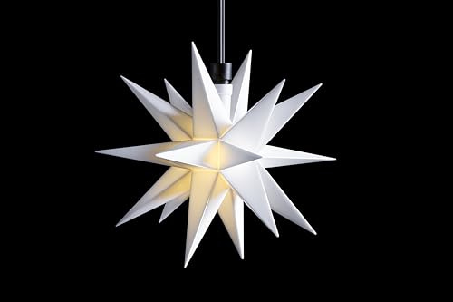 Sterntaler Dekostern | Weihnachtsstern | Kunststoff | 18-Zacker | Fernbedienung & Timer | Weiß | 12cm | Außen | LED | Batterie