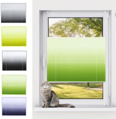 Plissee ohne Bohren Verdunkelung 80 x 80 cm Sonnenschutz und Sichtschutz lichtdurchlässig Jalousie Faltrollo Fensterrollo Rollo mit Klemmträger für Fenster & Tür, Grün