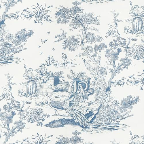 Yomshi Carta da parati autoadesiva blu e bianco, 41 × 300 cm, carta da parati animale vintage, pellicola adesiva rimovibile in vinile, per soggiorno, camera da letto, armadio