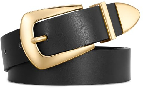 WHIPPY Damen Ledergürtel für Jeans Hosen Kleider modischer Damen Western Leder Gürtel mit goldene Schnalle,schwarz 110cm