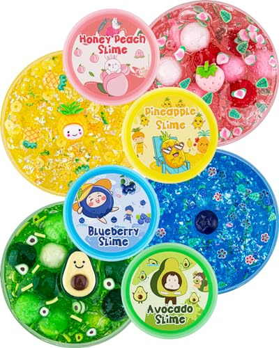 Okaybee Paquete de 4 unidades de slime de frutas, kit de slime transparente de 400 ml con purpurina crujiente para niños, de 8 a 12 años, recuerdos de fiesta para vacaciones y regalos