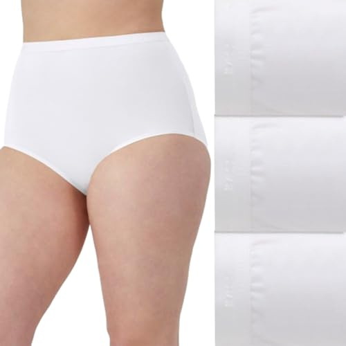 Bali Women's Stretch Cotton Brief Underwear, Full-Cut-Fit Brief, Full Coverage Panty, 3-Pack