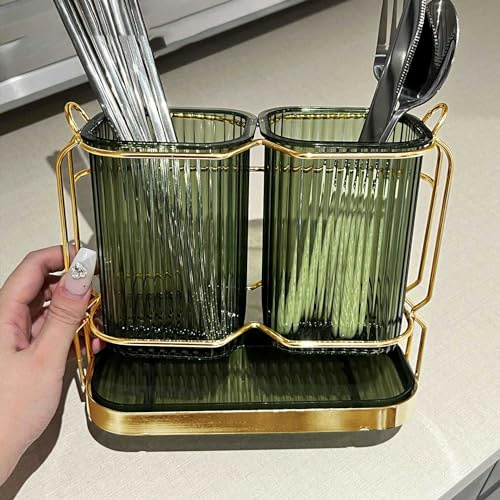 HEBEOT Wall-mounted Kitchen Utensil Holder, Cutlery Drainer For Sink, Cutlery Storage Sink Spoon Holder With A Removable Bottom(gold)