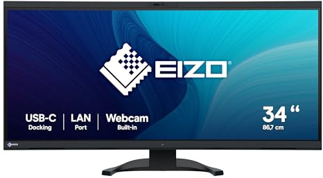 EIZO FlexScan EV3450XC Monitor ultrawide Profesional, 86,7 cm (34,1) 3440 × 1440 píxeles UWQHD IPS Curvo, 300 CD/m², 1000:1 con Webcam integrada y hub USB-C
