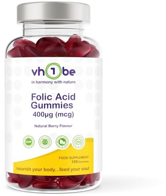 Folic Acid Gummies 400µg – Prenatal & Pregnancy Support – Berry Flavour Vegan Supplement – 120 Gummies
