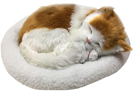 EMUKOEP Realistische Schlafende Katze Plüschfigur mit Atmungsfunktion, Weiche Dekofigur mit Matte, Heim Autodekoration, Fotografie Requisite, Geschenk für Katzenliebhaber