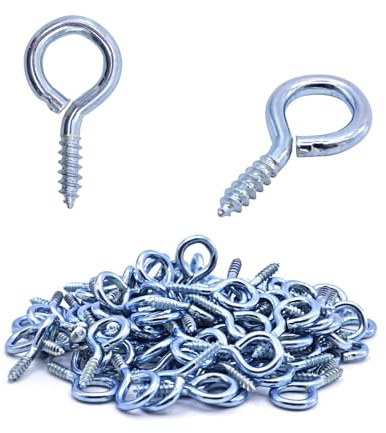 DBOO 1 Inch/25mm Metal Eye Hook Small Screw Eyes 100 PCS White Zinc Plated Self Tapping Screws Hook Ring Eyelet Hooks Eye Shape Screw Hooks Ring