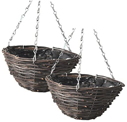CIYODO Hängender Blumentopf Aus Rattan 2 Stück Geflochtener Hängekorb Für Pflanzen Sukkulenten Blumen Metallrahmen 30cm Innen Außen Balkon Und Terrassendekor