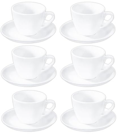 Wilmax - Tazze con piattini - Set da 6-300 ml - porcellana - Bianco - Servizio da tavola per 6 persone - Set di tazze per caffè, tè, dessert e tisane
