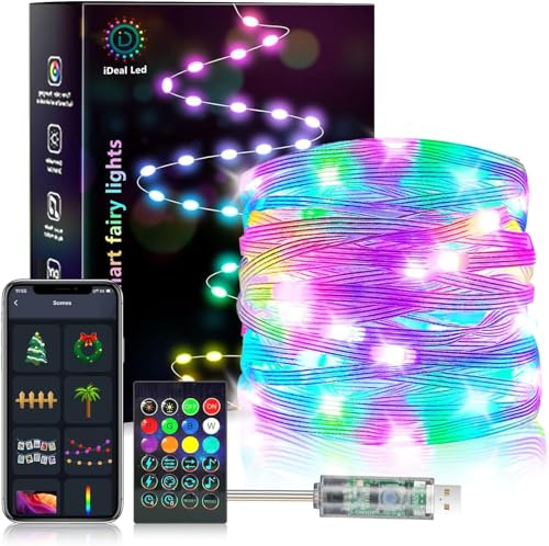RGB LED Lichterkette, Lichterkette Außen Innen, Sync Musik, 5M 50LED | IP44 Lichterkette USB Plug in, mit Farbwechsel, Fernbedienung & App Steuerung, für Weihnachten, Hochzeit, Haus, Party Deko