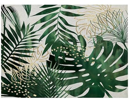 Tovagliette Americane Lavabili Foglia Verde Smeraldo Tovagliette Colazione Cotone Lino Sottopiatti Tovagliette Lavabili Tovaglietta Americana Durevole Sotto Piatti da Tavola 30x45cm 2 Pcs