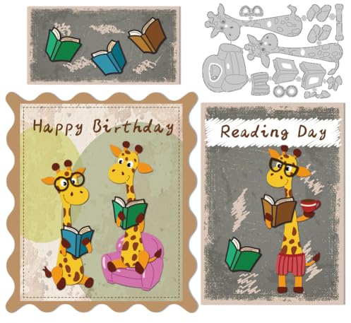 DELORIGIN Giraffe Cutting Dies Reading Book Dies Cut Metal Die Cuts Embossing Stencils Template Dies for Card Making Decoration DIY Scrapbooking Photo Album Arts Paper Crafts Greeting Card Supplies