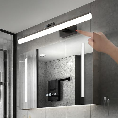 TZSMUM Spiegellampe Bad LED Wandleuchte mit Schalter Wandlampe 180 Grad Drehung Wandbeleuchtung 50cm Aluminium USB Aufladbar 3000K/4000K/6000K Spiegelleuchte Badlampe Wand (Weißes Licht,40cm)