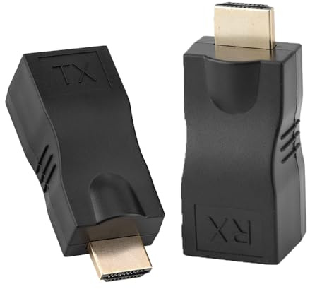 ERHUO Lot de 2 rallonges HDMI vers RJ45, récepteur réseau RJ45 sur Ethernet LAN Cat 5e/6/6e, compatible HDTV 1080p 3D Noir