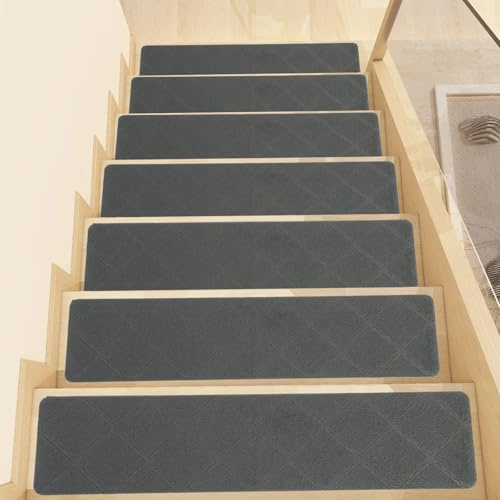 Treppenstufen für Holzstufen Stufenmatten, 15 stück 76x20cm rutschfeste Teppichstufen mit rutschfester Gummibeschichtung, abnehmbare, waschbare Stufenläufer für Kinder, ältere Menschen, Haustiere