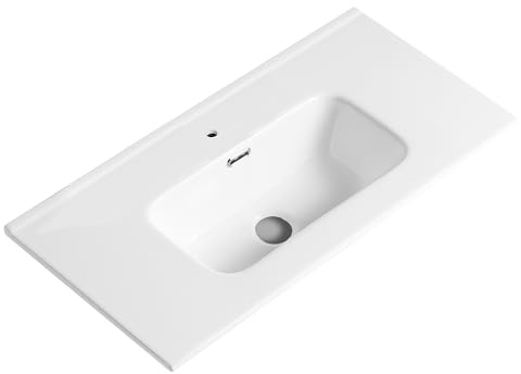 Lavabo ad Incasso in Ceramica Bianco Lucido Rettangolare per Mobili Bagno (71x46 cm)