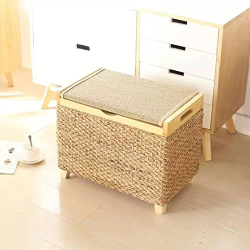 Handgefertigter Ottomane aus gewebtem Seegras, rustikaler Rattan-Fußhocker mit Stauraum, Bettbank für Wohnzimmer, handgewebter Weiden-Ottomane, 50,8 x 30,5 x 40,6 cm