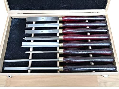 HSS Carbide Woodturning Tools Set with Storage Case 8 Piece Wood Lathe Turning Chisel Set Brass Ferrules Beech Handles