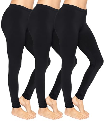 The Fancy Dress 3 Pack Womens Soft Cotton Leggings - Ladies Elasticated Waist Non-See Through Leggings for Womens UK Size 8-30