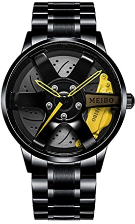 Ghzste Sportwache für Männer Rennen Uhren Rotatable Car Rim Wheel Wheel Hub Design Sport Uhren Edelstahl wasserdichte Uhr