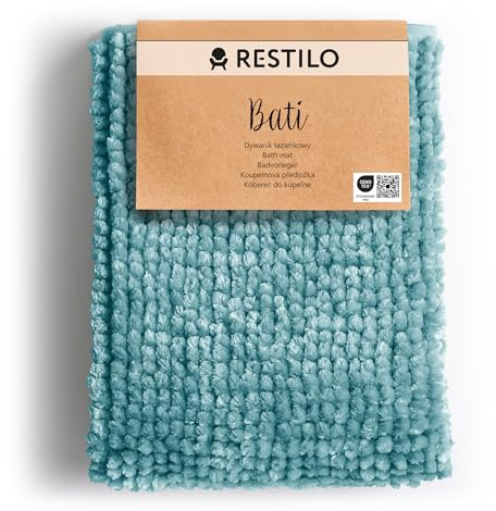 RESTILO Badematte 60 x 90 cm Badteppich Badvorleger rutschfest Bati Türkis