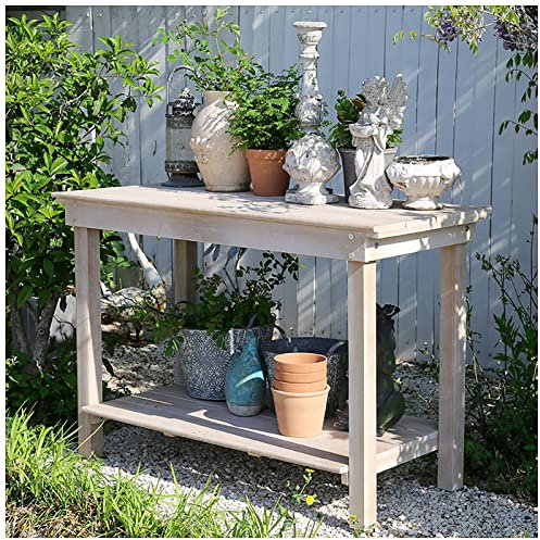 Garden Potting Bench with Storage Cabinet for Patio Greenhouse Backyard Outdoor Workstation with Tabletop Shelf for Balcony and Shed