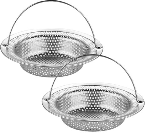 Dreamil Filtro di scarico per lavello, 2 pezzi, filtro per lavello con manico, in acciaio inox, protezione intasamento, scarico della cucina, lavello da cucina, lavello per lavello e raccogli capelli
