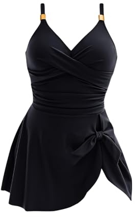Samlonge Costume da Bagno Intero Donna, Costumi Nuoto Donna, Costumi Mare Push Up, Contenitivo Pancia, Sexy Scollo a V Profondo con Spalline Regolabili (IT, Testo, XL, Regular, Regular, Nero)