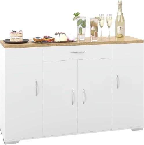 hitsuki Armario Aparador Cocina Mueble Cocina Almacenaje 110 x 30 x 70 cm con Cajón y 4 Puertas Alacena de Cocina Aparador Salón Mueble Comedor Armario Cocina Moderno para Hogar
