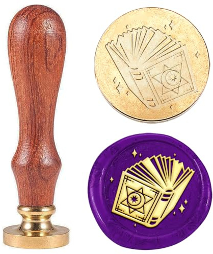 Hobbspring Vintage Siegelwachs Stempel Magisches Buch Siegelwachs Stempel 30mm Abnehmbarer Messing Stempelkopf Mit Holzgriff Für Umschläge Einladungen Dekoration Zurück zur Schule