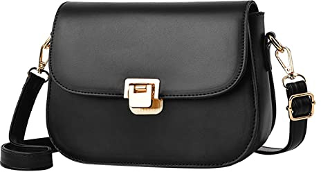 Fashionable Women's Bag Turnbuckle Messenger Bag Shaped Small Shoulder Bag Shoulder Bags for School (Black, One Size)