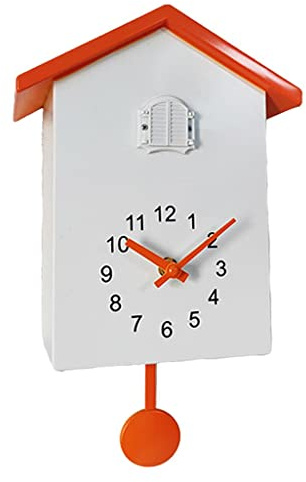 OUOULAJY Reloj de pared de cuco para habitación infantil, reloj de péndulo, decoración de pared, color naranja