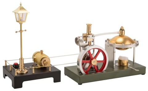 Ångmotormodell, ENJOMOR gör-det-själv montering retro vertikal modellset med RETROL mini ånggenerator och lampscenset, kreativ STEM vetenskapsmotor för entusiaster samlare