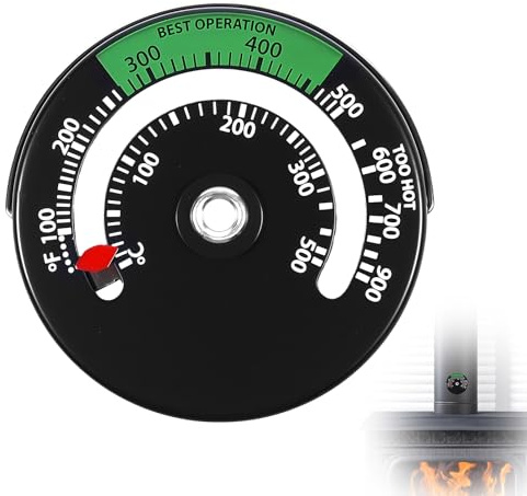 Thermometer für Kamin und Ofen, Thermometer, magnetisch, für Kaminrohr aus Holz, rund
