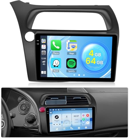 4G+64G Android 15 Bilradio för Honda Civic VIII 2006-2011 Trådlös Carplay Android Auto Roinvou, 9'' Incell Pekskärm Radio med Mirror Link GPS Bluetooth FM RDS WiFi EQ SWC Backkamera