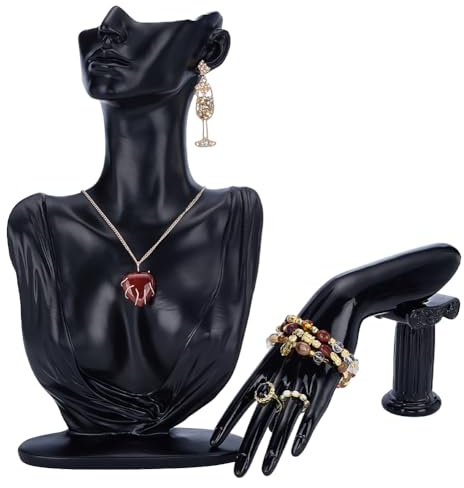 UNICRAFTALE Lot De 2 Présentoirs Bijoux Mannequin Modèle Corps Latéral Noir Résine Bustes Pour Colliers Supports Mains Afficher Bracelets Bagues Étalage Bijouterie Vitrine